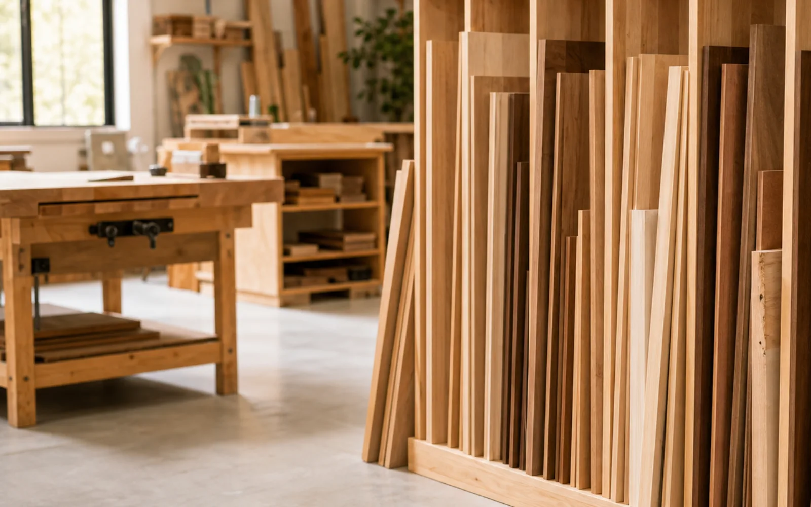 Furniture finishing room with natural oil and samples