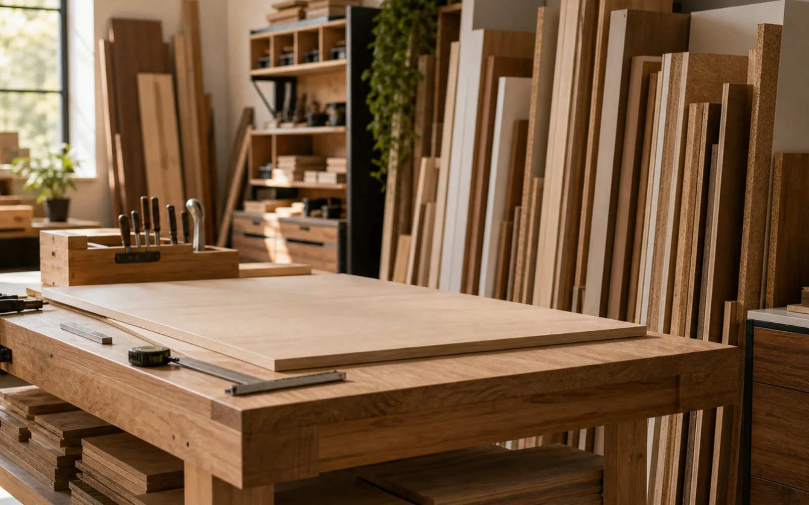 Drawer hardware and hinges arranged in a workshop tray