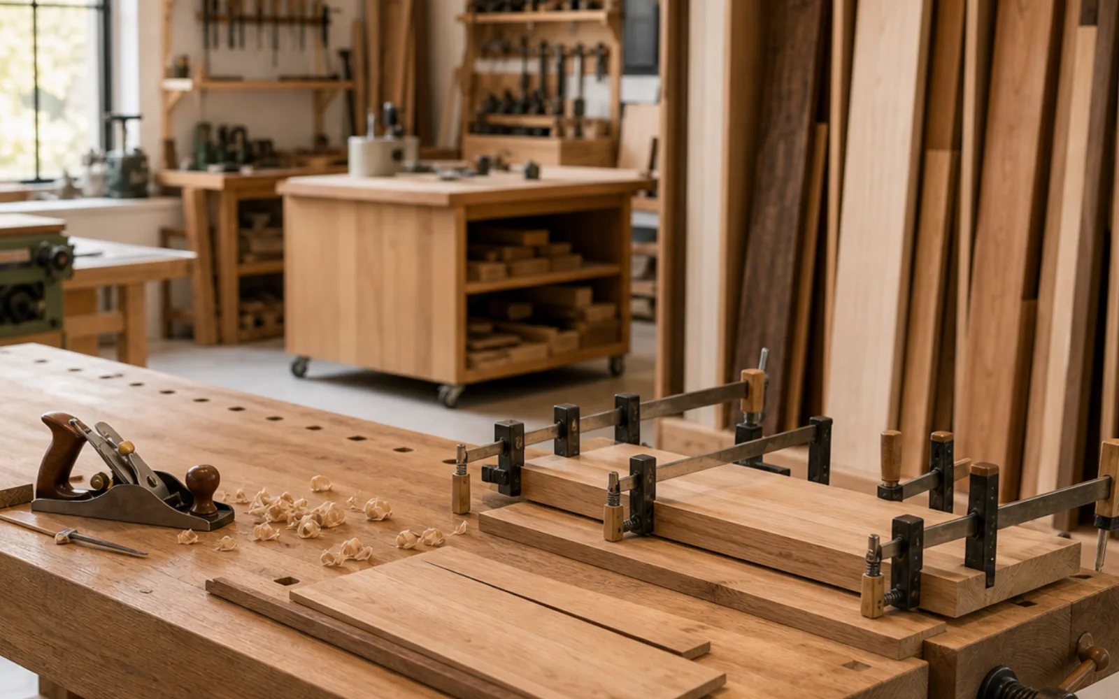 Built-in wardrobe details with clean wood grain
